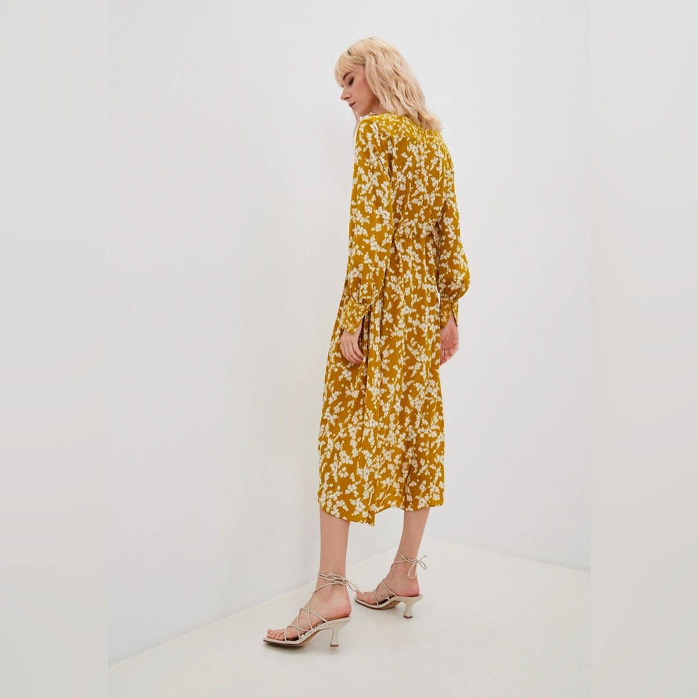 French Connection Bruna Light Mid Floral Midi Shirt Dress Yellow - Picture 4 of 15